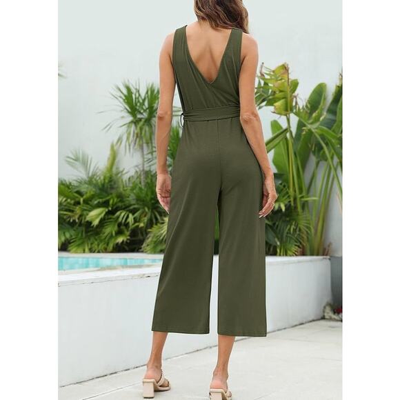 1 Piece Jumpsuit 2 Pockets V Neck & V Back NEW XL Green - Picture 2 of 10